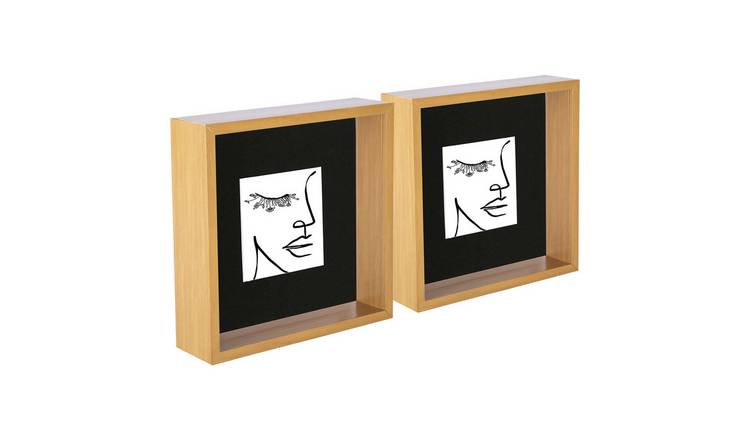 Nicola Spring 3D Deep Box Frames - 8 x 8" with Mount - Set of 5 - Light Wood