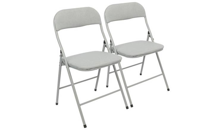 Harbour Housewares Fabric Padded Metal Folding Chairs - Grey - Pack of 2