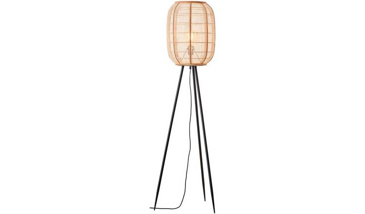 Loops Direct 46cm Bamboo Linen Floor Lamp - Matt Black