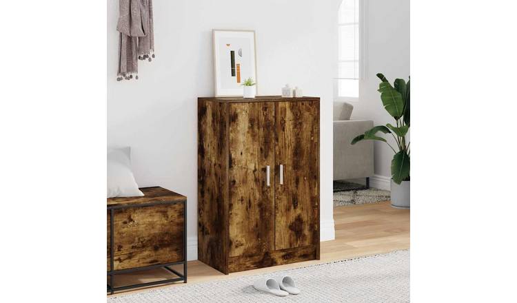 Walplus Engineered Wood Shoe Cabinet - Smoked Oak - 60 x 35 x 92 cm