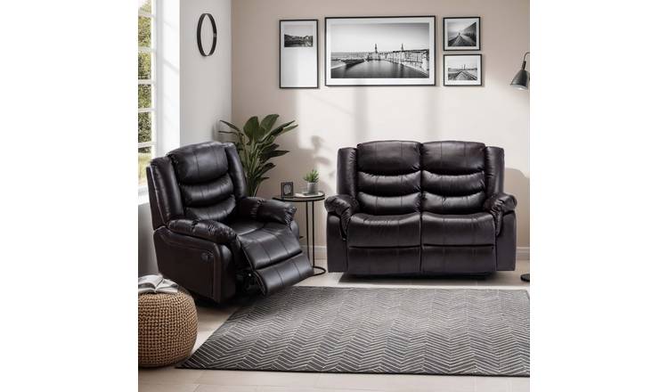 Furniture Online Seattle Manual Recliner Leather 1+2 Seater Sofa Set - Brown