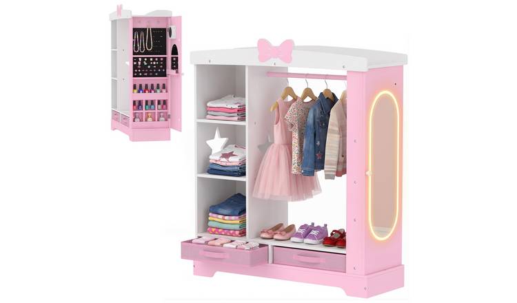 AIYAPLAY Kids MDF LED Mirror Clothes Rail Wardrobe – Pink