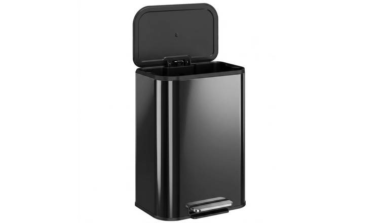 HOMCOM 50L Metal Rectangular Pedal Rubbish Bin - High Gloss Black