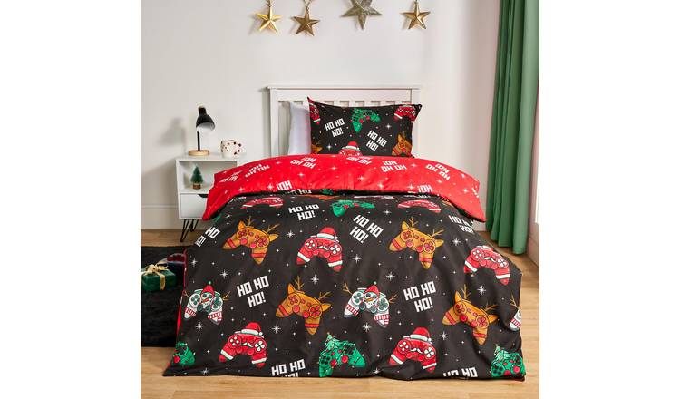 OHS Xmas Gaming Bedding Set Reversible Duvet Cover Set Black - Single