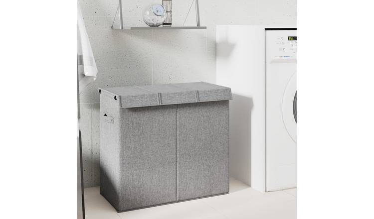 Walplus Foldable Laundry Hamper Faux Linen - Grey - 64.5 x 34.5 x 59 cm