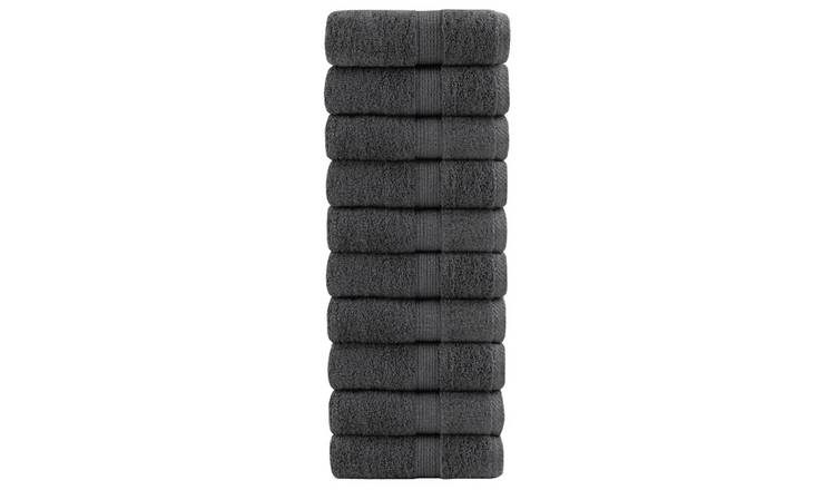 Walplus Pack of 10 Cotton Guest Towels - Anthracite - 30 x 50 cm