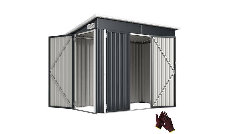 Outsunny Metal Pitched Roof Triple Door Storage Shed – Dark Grey