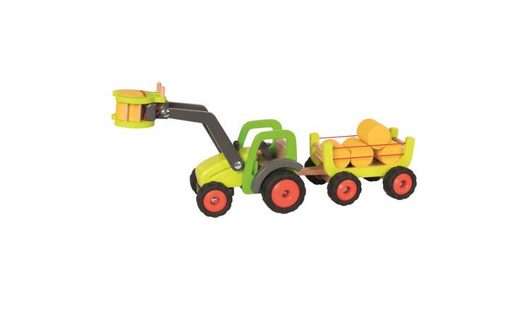 Goki Wooden Front End Loader & Hay Wagon Farm Playset