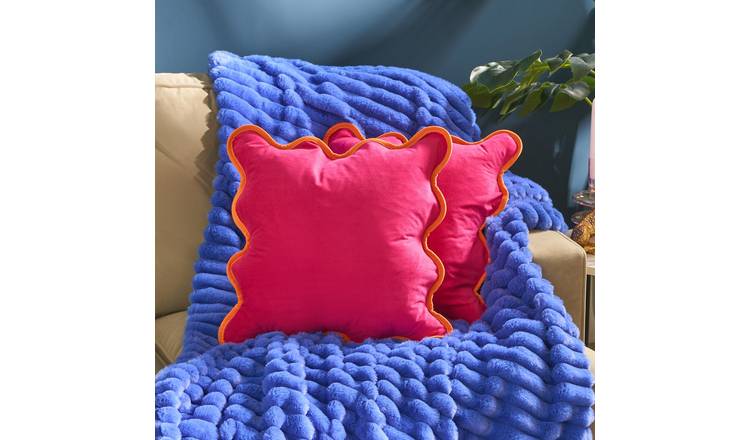 OHS 2 Pack Matte Velvet Scallop Edge Cushion Covers 45 x 45cm - Hot Pink/Orange