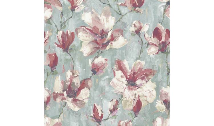 Grandeco Camilla Floral Oil Painting Textured Wallpaper - Teal Blush