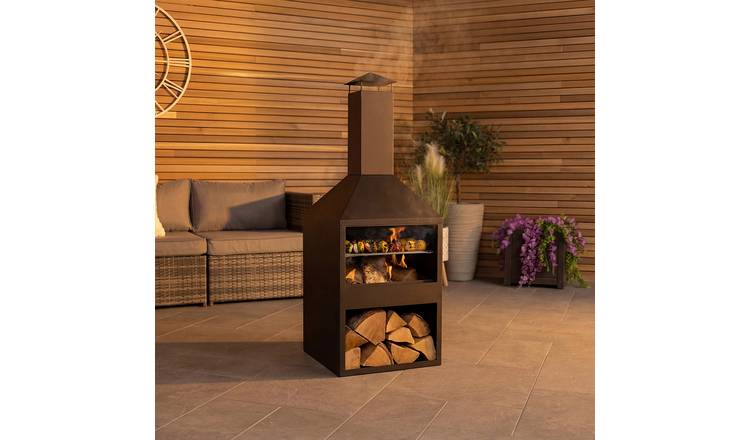 Charles Bentley Powder Coated Steel 118cm BBQ & Chimenea - Black