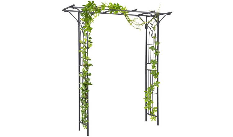 Outsunny Steel Garden Trellis Arch Sturdy Tubing Frame - Dark Grey