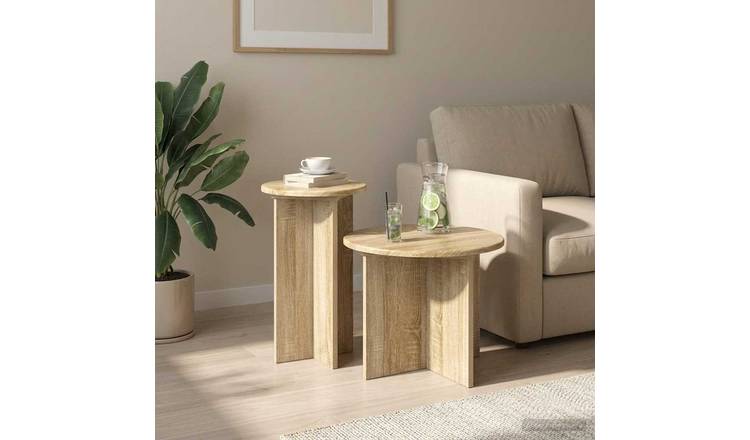 Walplus Pack of 2 Storage Engineered Wood Side Table - Sonoma Oak - 45 x 35 cm