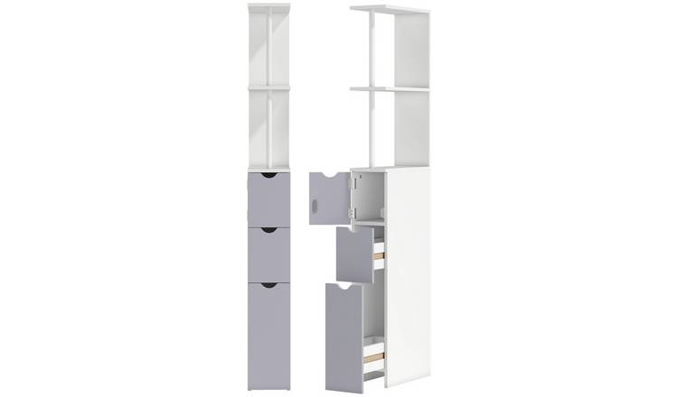 HOMCOM 2 Tier Tall Bathroom Cabinet - White and Grey