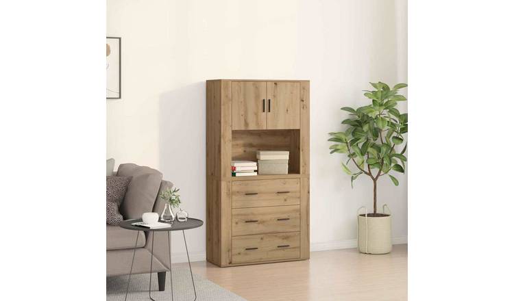 Walplus Engineered Wood 3 Drawer Highboard - Oak - 80 x 33 x 150 cm