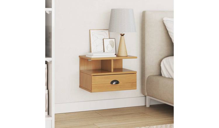 Walplus 1 Drawer Solid Pine Bedside Cabinet - Honey Brown - 40 x 31 x 27 cm