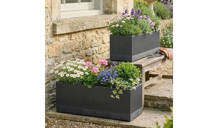 Dibor Set of 2 Mela Rib Summer Outdoor Garden Planters - Black