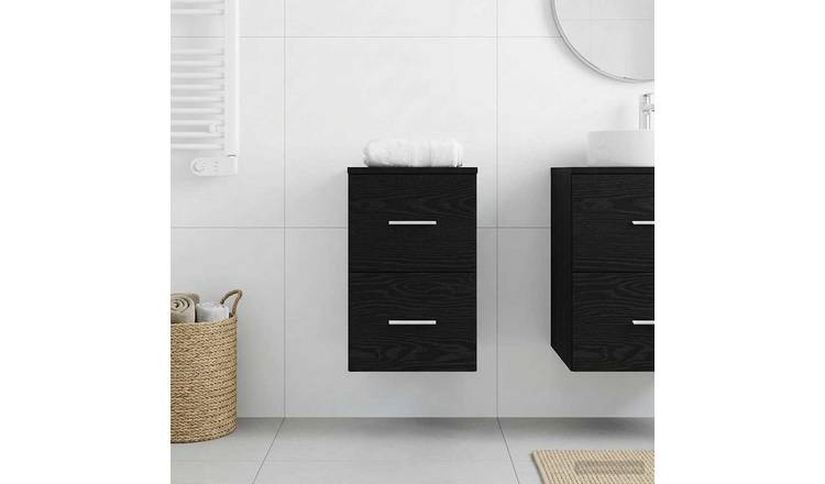 Walplus Wood Bathroom Cabinet with 2 Drawers - Black Oak - 30 x 41 x 50 cm