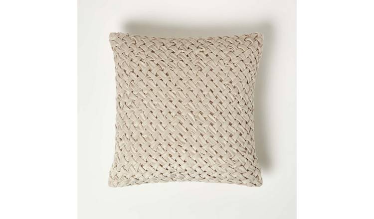 Homescapes Cream Sofia Pleated Velvet Cushion - 45 x 45 cm