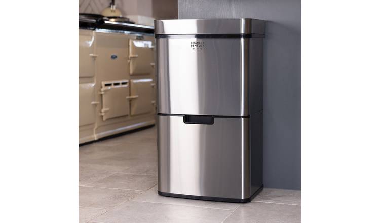 Charles Bentley 62L Triple Compartment Stainless Steel Sensor Waste Bin - Grey