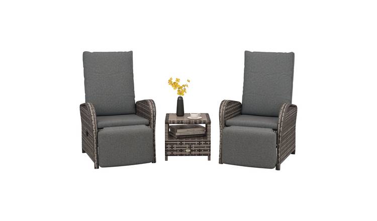 Outsunny 3 Piece Rattan Reclining Bistro Set - Brown