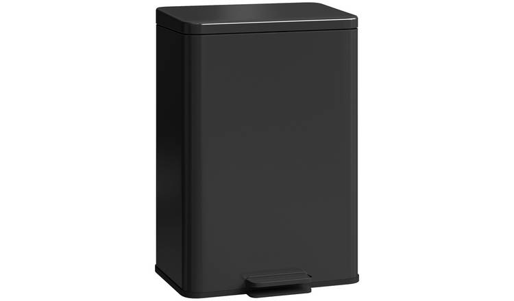 HOMCOM 20L Stainless Steel Kitchen Pedal Bin with Soft Close Lid - Black