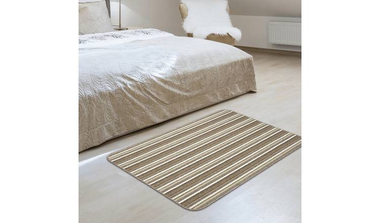 The Rugs Cream Striped Washable Nonslip Rug - 67 x 100cm