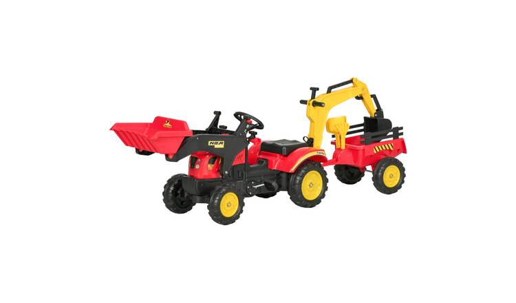 HOMCOM 3 in 1 Ages 3 to 6 Years Adjustable Bucket Ride On Excavator Toy – Red