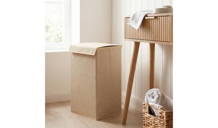 OHS Faux Linen Look Collapsible Laundry Hamper - Natural