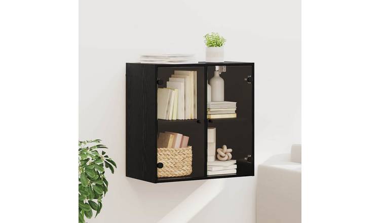 Walplus Engineered Wood Glass Door Wall Cabinet - Black Ash - 68 x 37 x 68.5 cm