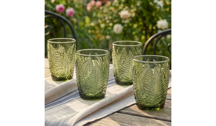 Dibor Set of 4 Green Leaf 260ml Glass Wine Goblets - Green