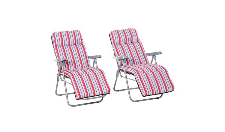 Outsunny 2 pcs Folding Zero Gravity Garden Chairs - Red Stripe