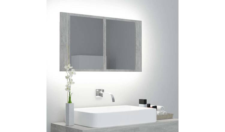 Walplus LED Engineered Wood Mirror Cabinet - Concrete Grey - 80 x 12 x 45 cm