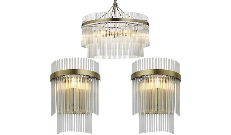 Loops Direct Clear Glass Pendant and Wall Lights - Antique Brass