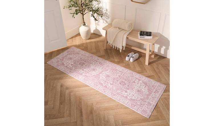 OHS Vintage Printed Washable Runner - 66 x 200cm- Blush