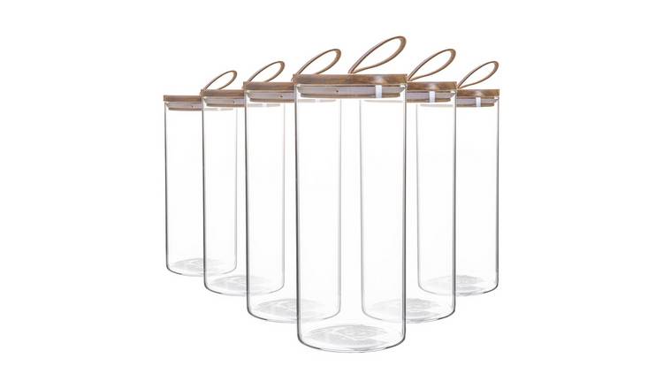 Argon Tableware Glass Storage Jars with Leather Loop Lids - Set of 6