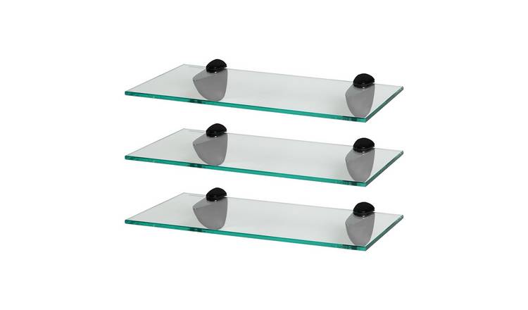 Harbour Housewares Floating Glass Bathroom Shelf Set - Black - Set of 3