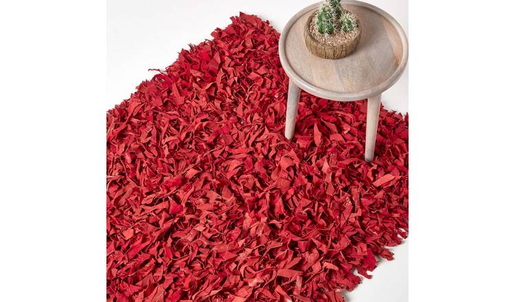 Homescapes Red Dallas Leather Shaggy Rug - 120 x 180cm