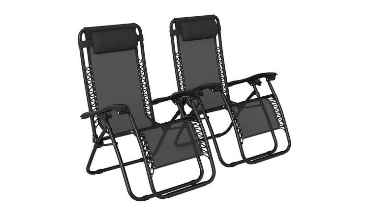 Outsunny Set of 2 Reclining Pillow Included Zero Gravity Chairs – Black