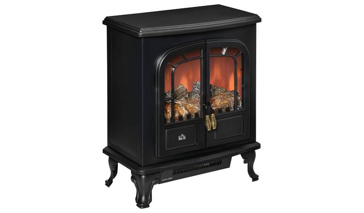 HOMCOM Freestanding LED Electric Fireplace with Double Door - Black