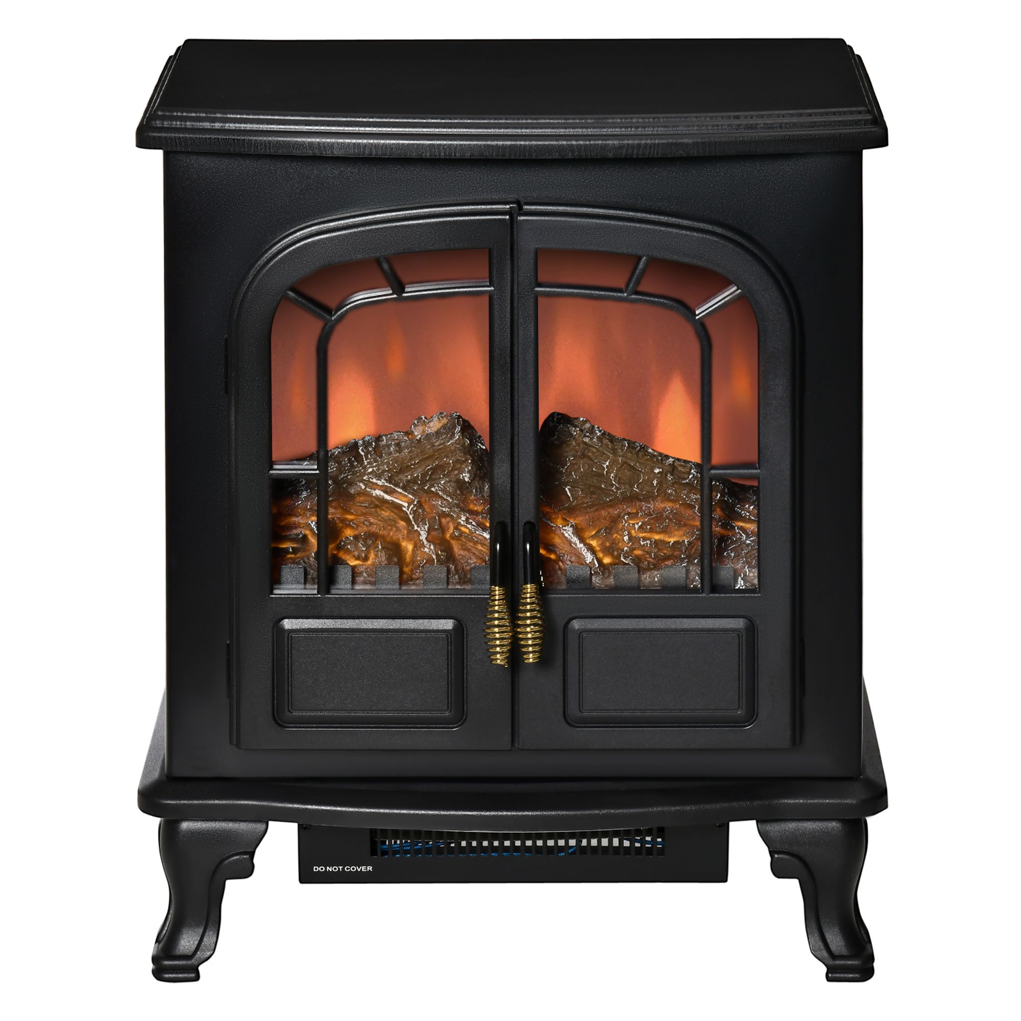 HOMCOM Freestanding LED Electric Fireplace with Double Door - Black - Image 2
