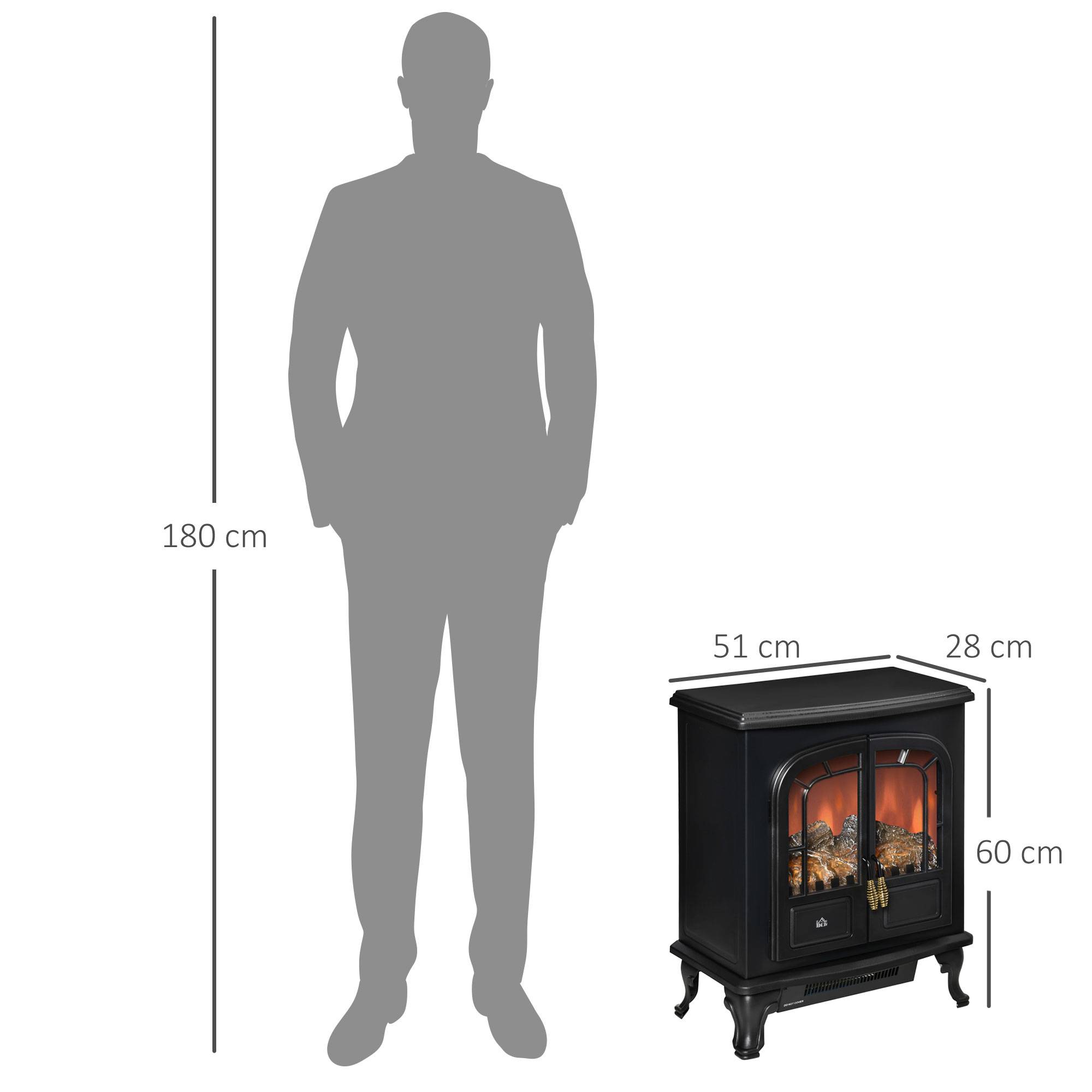 HOMCOM Freestanding LED Electric Fireplace with Double Door - Black - Image 3