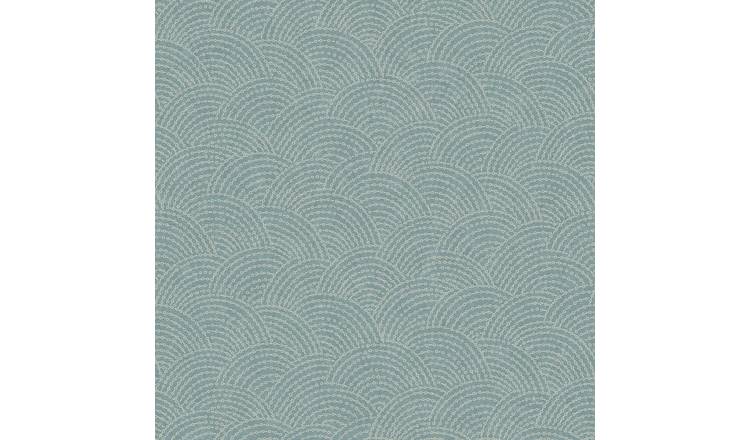 Grandeco Boutique Shell Metallic Curve Embossed Wallpaper - Blue