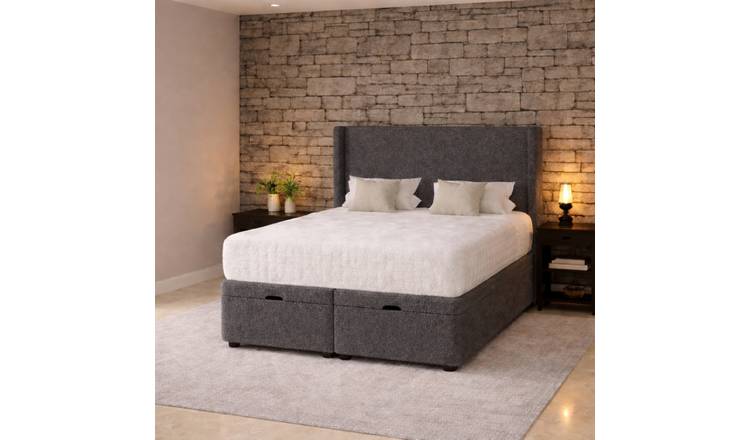 Comfy Deluxe Baki 4ft Small Double Boucle End Lift Ottoman Bed Set - Grey