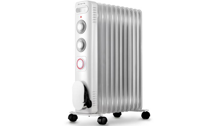 NETTA 2500W Oil Filled Radiator, 24 Hour Timer, Thermostat, 11 Fin - White