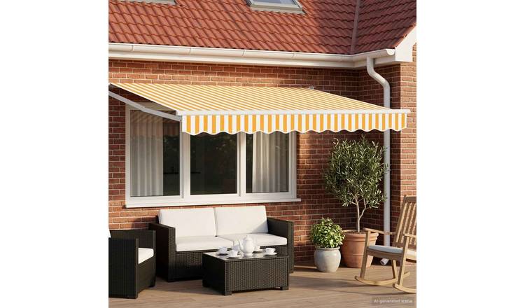 Walplus Electric Aluminium Retractable Awning - Orange and White - 350 x 250 cm
