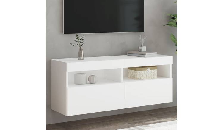 Walplus LED Engineered Wood TV Wall Unit - White - 100 x 30 x 40 cm