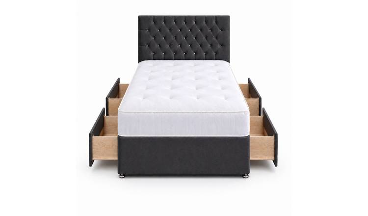 Comfy Deluxe 4ft Small Double      4 Drawer  Velvet  Divan Bed Set -  Grey