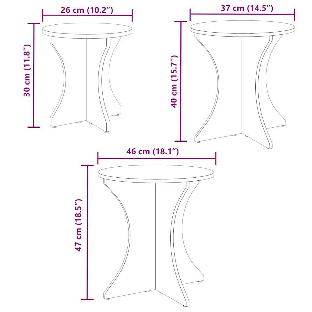 Walplus Pack of 3 Coffee Table - Natural - 46 x 46 x 47 cm - Image 7
