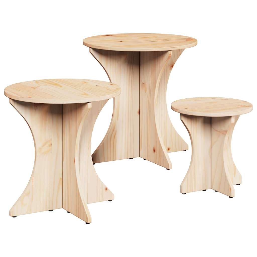 Walplus Pack of 3 Coffee Table - Natural - 46 x 46 x 47 cm - Image 1